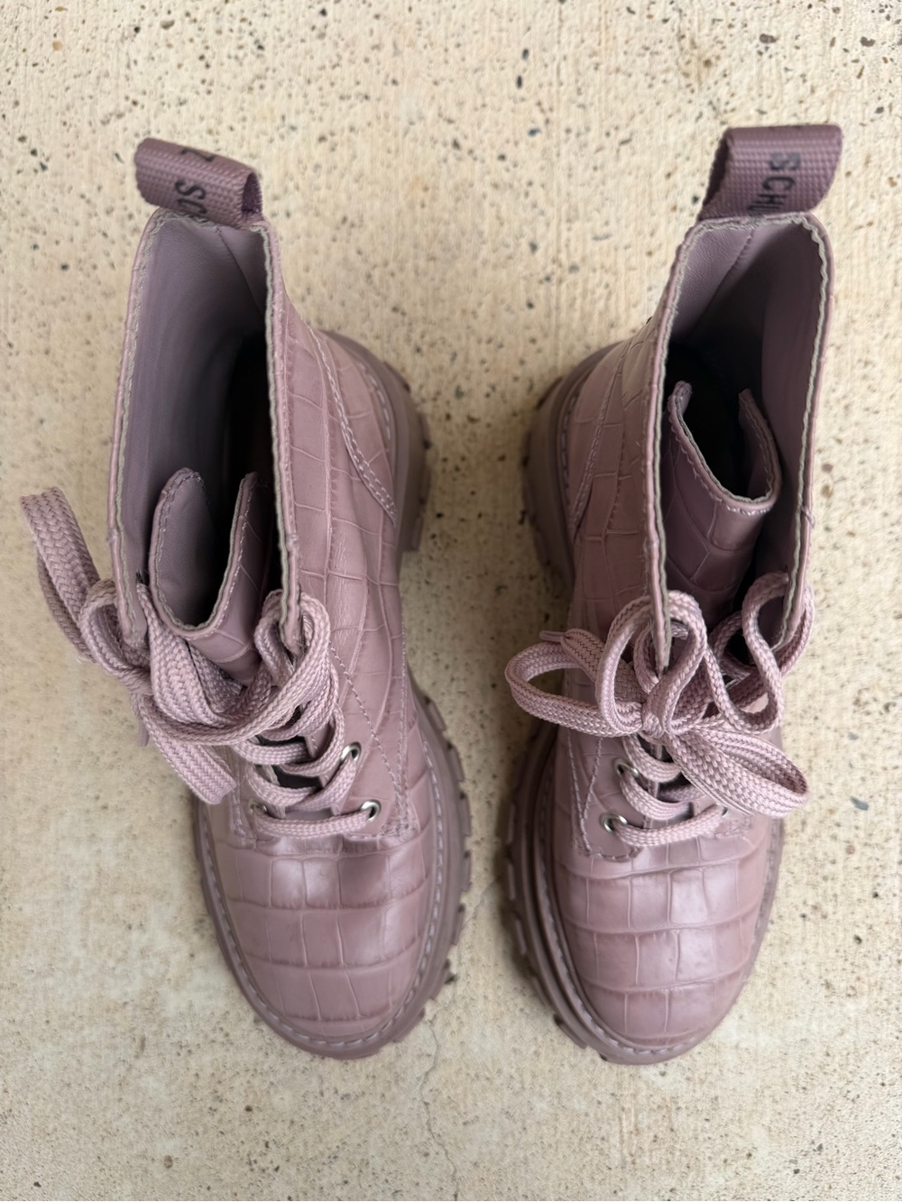Schutz Orly Purple Croc Combat Boots Lug Sole Leather Womens 7.5 NWOB - Picture 3 of 16